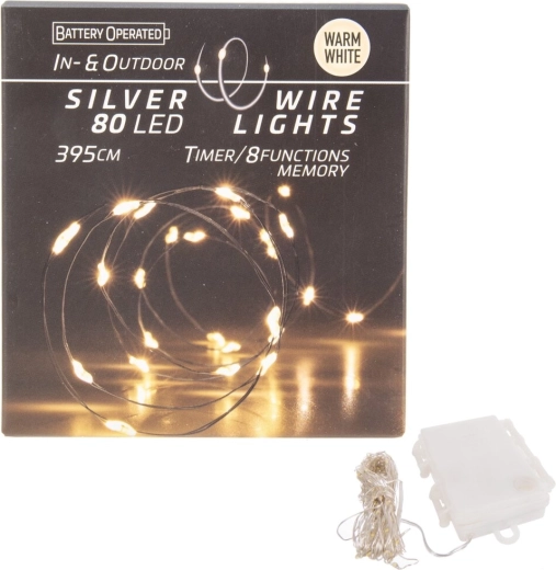 LED gaismas virtene uz stieples, 80 LED, silti dzeltena, IN/OUT ar taimeri