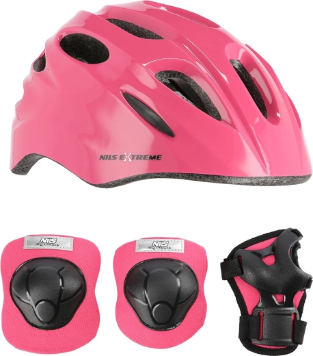 NILS Extreme Kids Helmet and Protective Gear Set - Pink – SIZE S