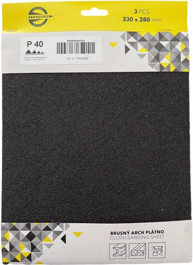 Slīpēšanas audekls metālam un kokam, graudainība 180, 230 × 280 mm (3 gab.)