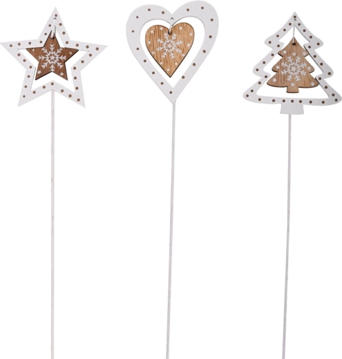 Christmas wooden pick in white/beige 8 cm (3 variants)