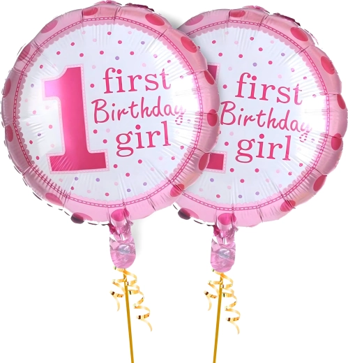 1st Birthday Balloons for a Girl – Set of 5 with Stars