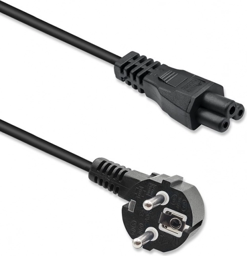 Barošanas kabelis ar taisnu leņķi SCHUKO – IEC C5 (āboliņš) 3×1,0 mm², 1,5 m