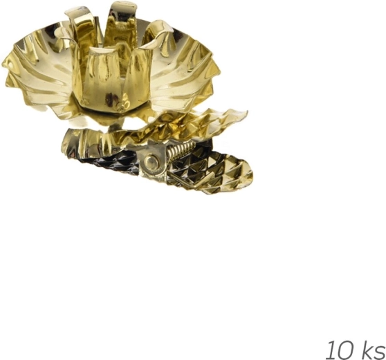 Gold metal Christmas candle holders with clip, 10 pcs (diameter 1.5 cm)