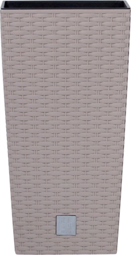 Plastmasas ratanveida puķu pods ar ieliktni 24 × 24 × 45 cm, mokas krāsā