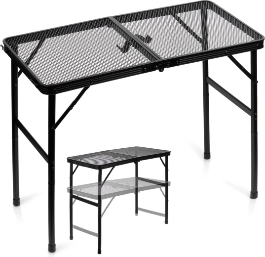 Vilde folding camping table 2-in-1 with adjustable height 80 × 40 cm, black