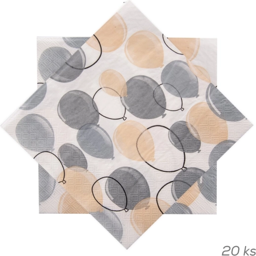 Paper napkins with grey balloon design 33 × 33 cm, 20 pcs
