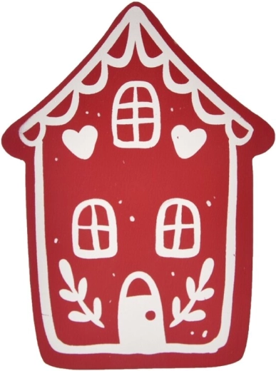 Wooden decorative house, red and white, 15 cm