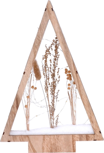 Solight LED koka Ziemassvētku dekorācija – eglīte ar apsnigušiem ziemas ziediem 37 cm – 1 gab.