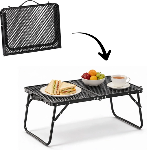 Folding Camping Table, Black, 60 × 40 × 26.5 cm