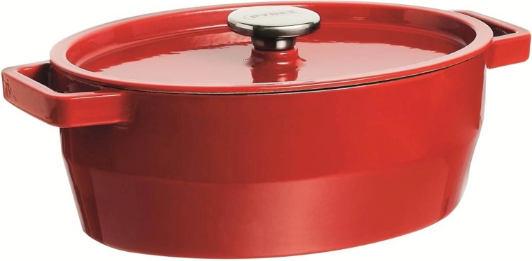 Čuguna katls ar vāku Pyrex 6 l sarkans