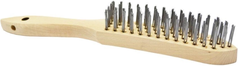 Four-row steel wire brush with wooden handle