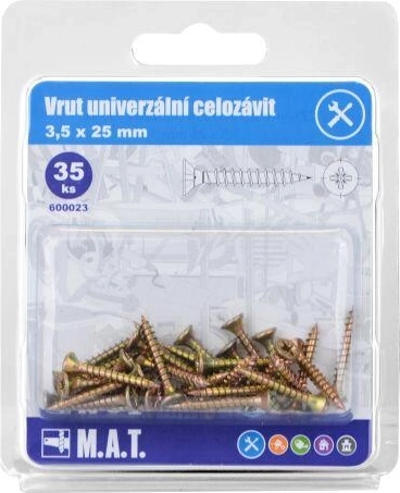 Universālas pilnās vītnes skrūves 3,5 × 25 mm, cinkotas (35 gab.)
