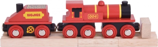Bigjigs Rail sarkana lokomotīve ar vagonu