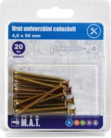 Universālas kokskrūves ar pilno vītni 4,0 × 50 mm, cinkotas, 20 gab.