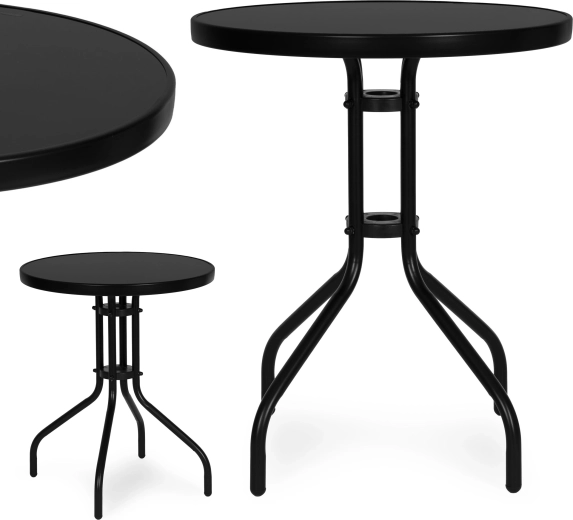 Elegants apaļš dārza galds 60 cm no rūdīta stikla, melns MULTIGARDEN