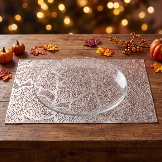Silver leaf-pattern PVC placemat 45 × 30 cm