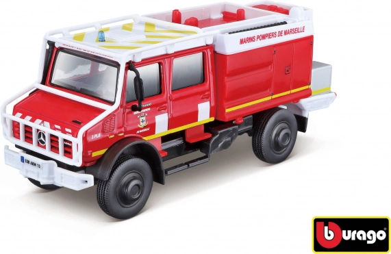Bburago glābšanas dienestu transportlīdzeklis Mercedes‑Benz Unimog U5023 Ugunsdzēsēji 1:50