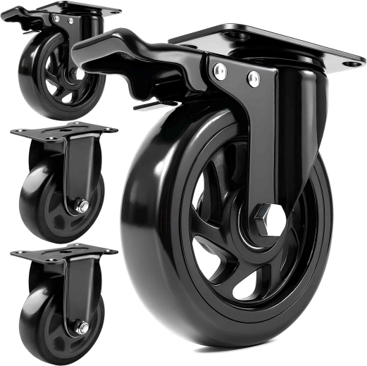 Set of 4 100 mm Swivel Rubber Casters with Brakes