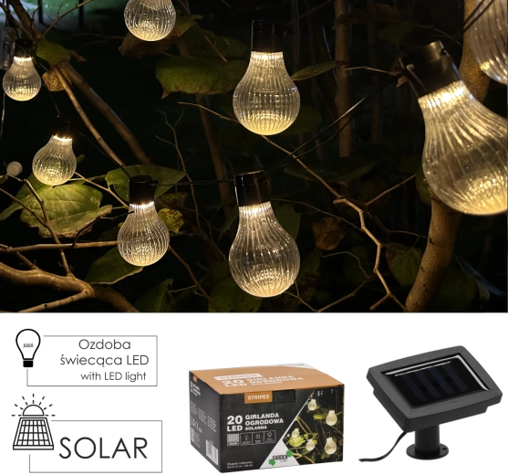 Saules dārza virtene Stripes 20 LED, silti balta, 5,8 m