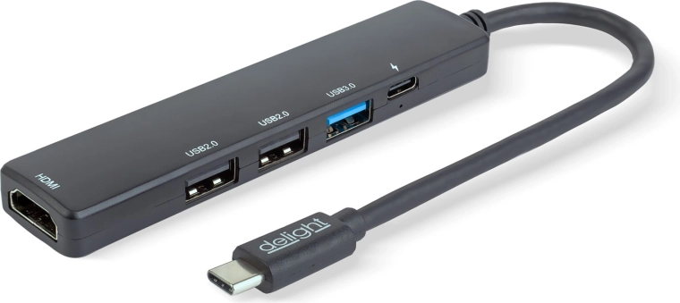 Daudzfunkcionāls USB-C centrmezgls ar HDMI, 3× USB-A un USB-C, 100 W, melns
