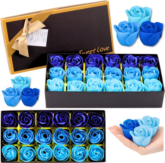 Dāvanu flower box ar smaržīgām rozēm, zilie toņi, 18 gab.
