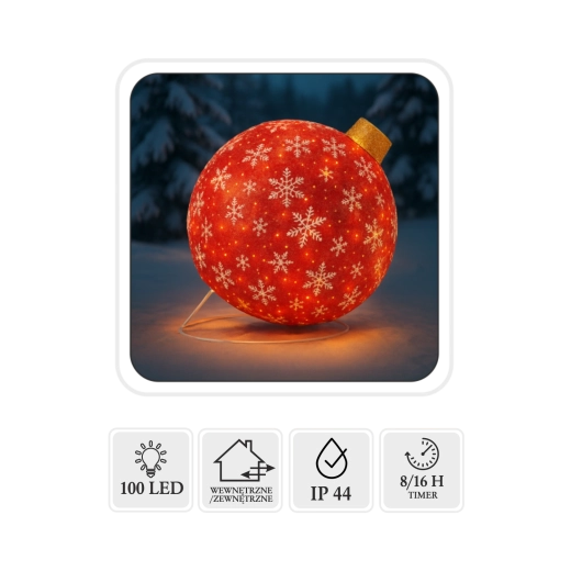 Christmas LED decoration – red ball 60 cm, 100 LEDs, warm white, indoor/outdoor