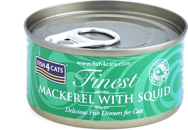Konservi kaķiem Fish4Cats skumbrija ar kalmāriem 70 g