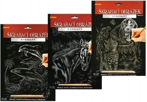 Skrāpējamā bilde ar zirga motīvu – sudraba 20x25 cm