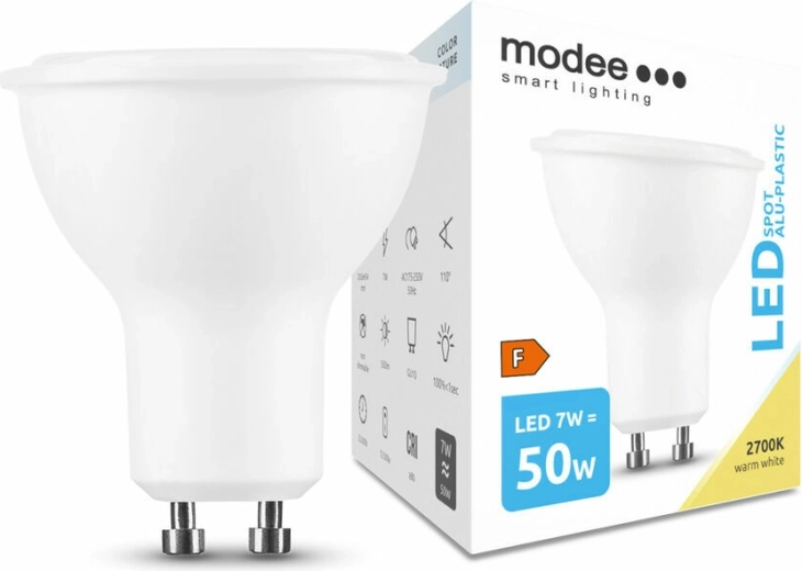LED punktveida spuldze GU10 7 W silti balta 2700 K MODEE