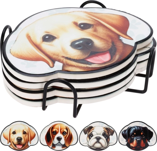 Coaster Set with Stand – Dogs, 4 pcs
