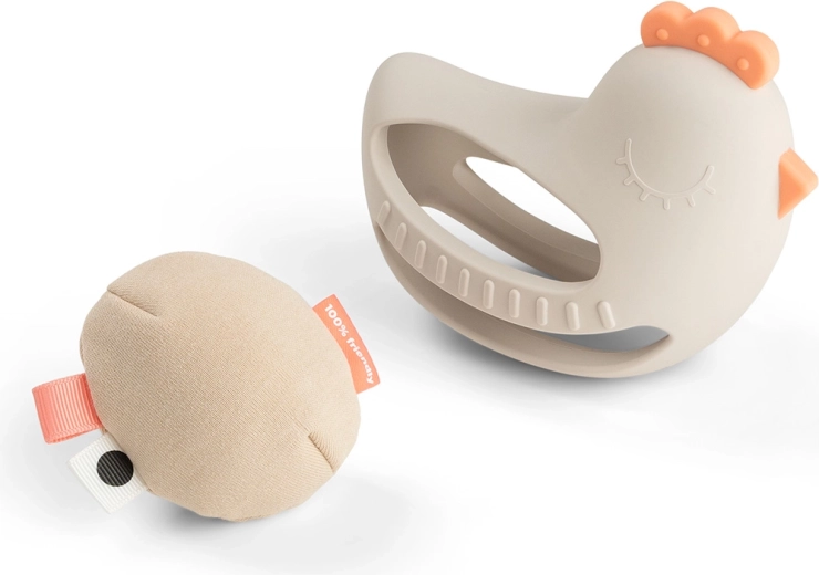 Done by Deer teether with rattle Clucky, sand