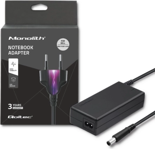 Barošanas adapteris klēpjdatoram 90 W, 19.5 V, 4.62 A, savienotājs 7.4 × 5.0 mm ar centrālo tapu – Qoltec priekš DELL