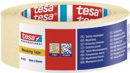 Krepēta maskēšanas lente 38 mm × 50 m dzeltena Tesa