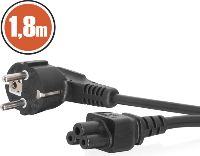 Laptop power cable IEC C5 with angled plug, 1.8 m