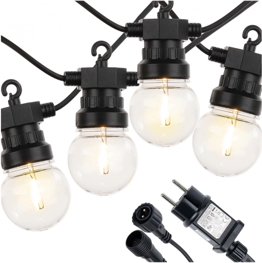 Āra LED gaismas virtene 14,5 m, 20 siltas spuldzītes ar taimeri IP44