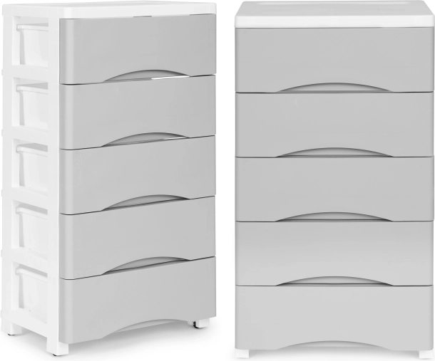 Plastic shelving chest of drawers on wheels with 5 drawers modernhome, grey/white