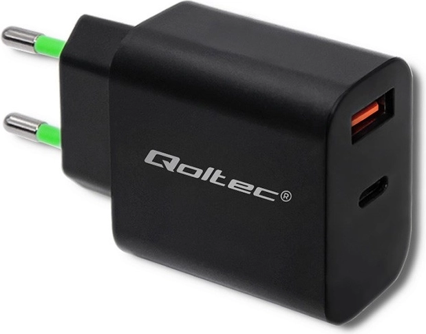 Tīkla lādētājs 18W USB Type-C PD un USB QC 3.0, melns