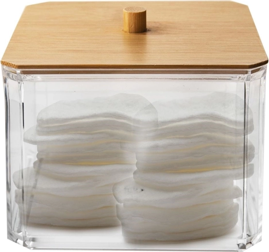 Natural bamboo lid protects the contents