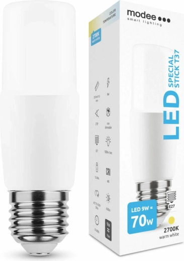 LED spuldze Modee Special Stick T37 E27 9 W silti balta 650 lm