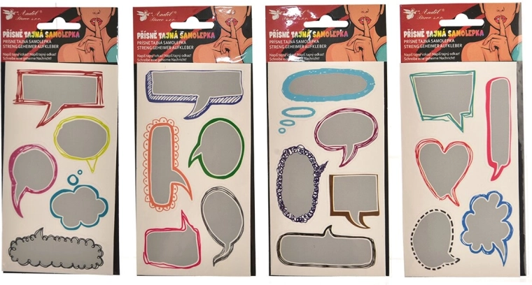 Scratch-off stickers and name labels 8 × 14 cm, 5 pcs (mix of 4 designs)