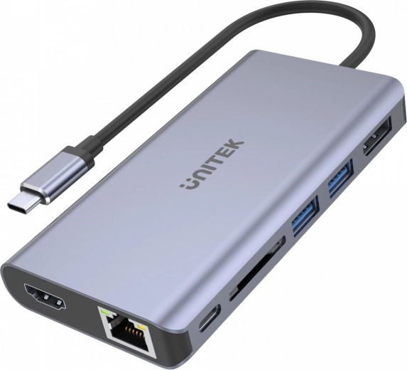 Daudzfunkcionāls USB-C hubs: 2x USB 3.1, HDMI 2.0, DP 1.4, RJ45, SD, Power Delivery