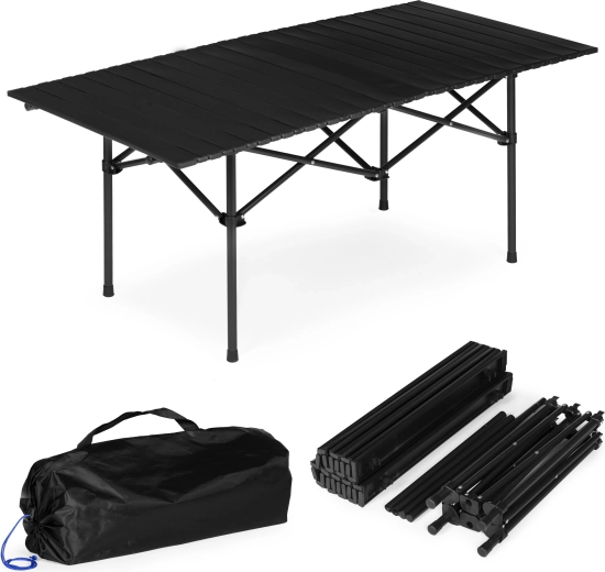 Saliekams kempinga galds 120 × 55 cm ar somu, melns, MultiGarden