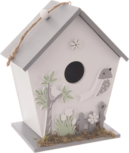 White wooden birdhouse 15 × 9 × 17 cm