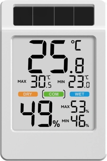 Saules enerģijas termohigrometrs Rainpoint baldrtherm ar lielu displeju - 1 gab.