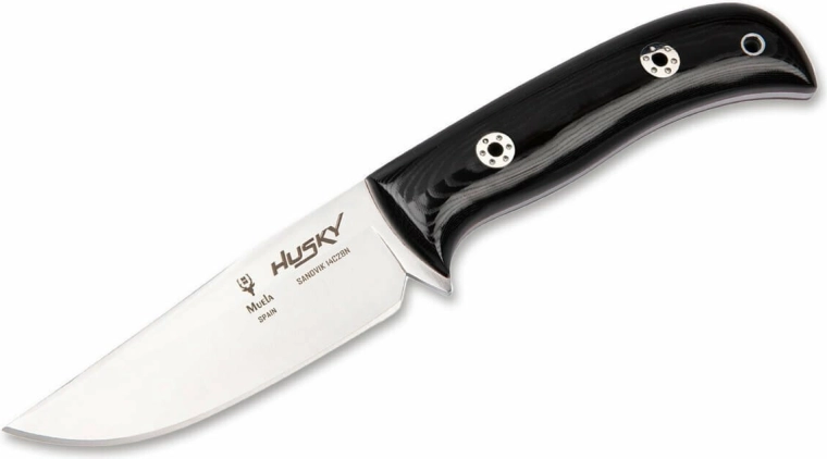 Muela Husky 11 āra nazis, melna pulēta Micarta, ādas maksts