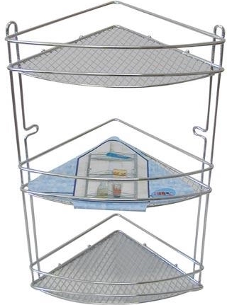 Corner chrome bathroom shelf, 3 tiers, 20.5 × 20.5 × 44 cm