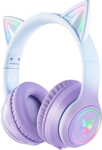 Onikuma Gaming Headphones with Cat Ears, Blue-Purple