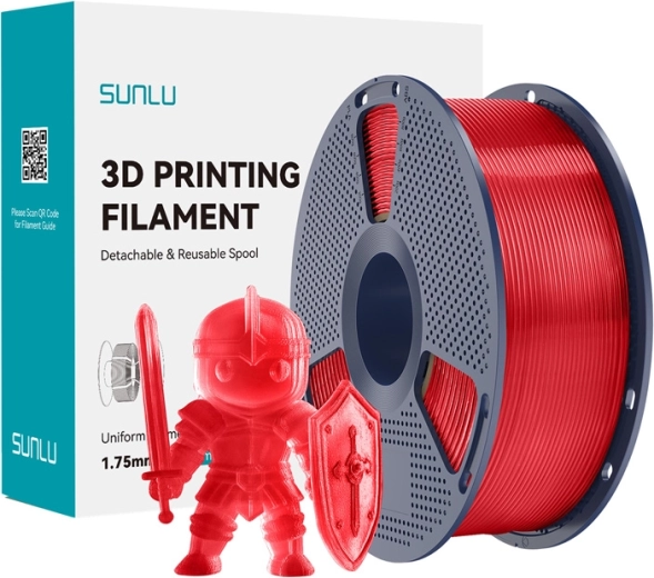 Sunlu PLA+ filaments 1,75 mm – caurspīdīgi sarkans