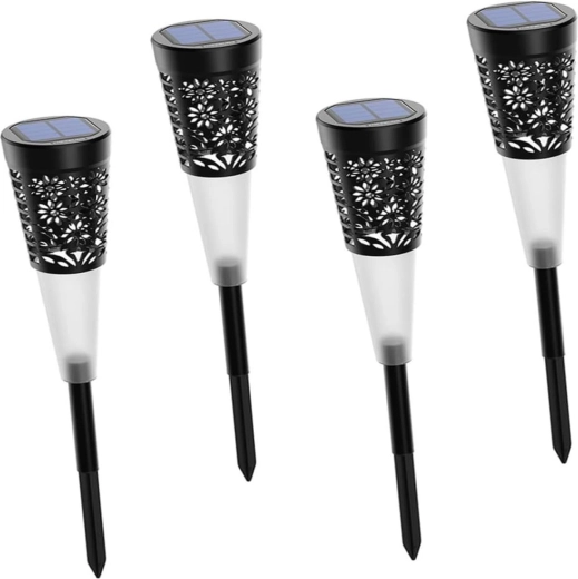 Solar LED Garden Stake Lights with Floral Pattern, 5 LEDs, Set of 4 Pieces