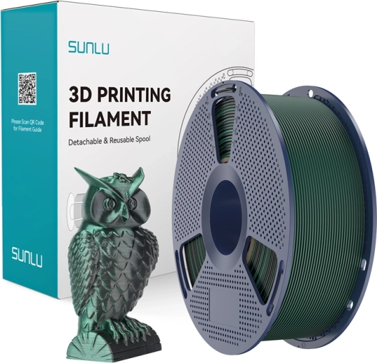 Sunlu pla+ zīdains divkrāsu filaments melns/zaļš